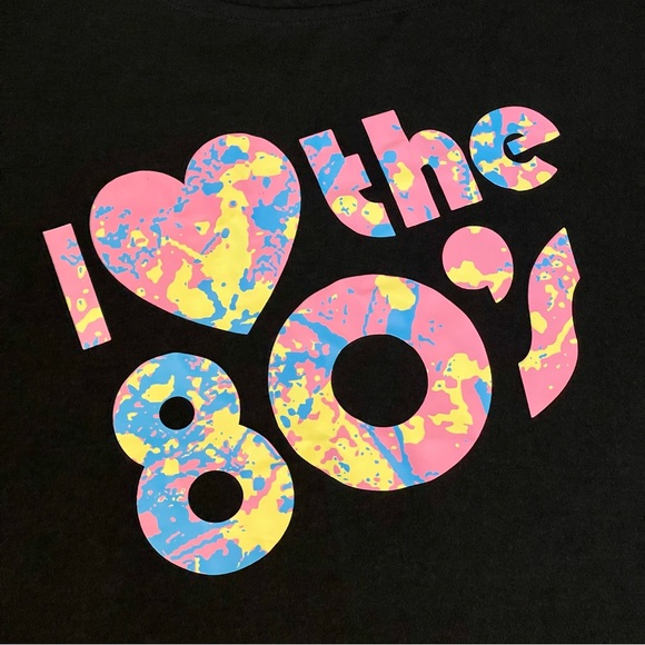 Se7en Deadly Black Retro Off-Shoulder Top Paint Splash I ❤️ the 80's Graphic 2XL - Picture 2 of 3